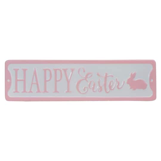 Pink & White Happy Easter Bunny Metal Wall Sign